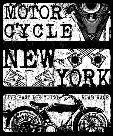 Motorcycle label t-shirt design with illustration of custom chopperのイラスト素材