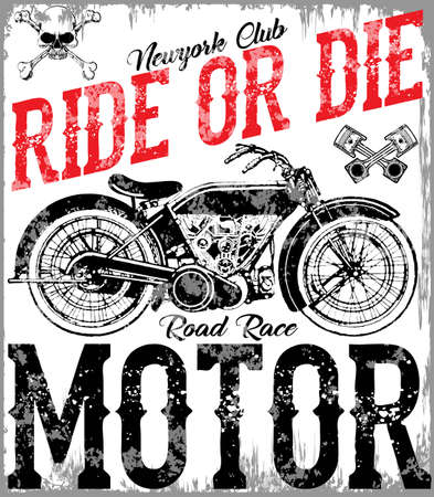 Motorcycle label t-shirt design with illustration of custom chopperのイラスト素材