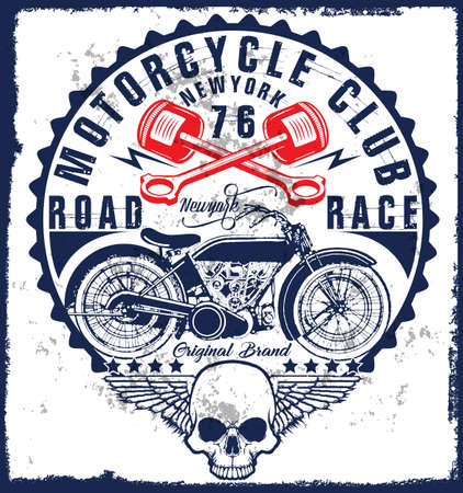 Motorcycle label t-shirt design with illustration of custom chopperのイラスト素材