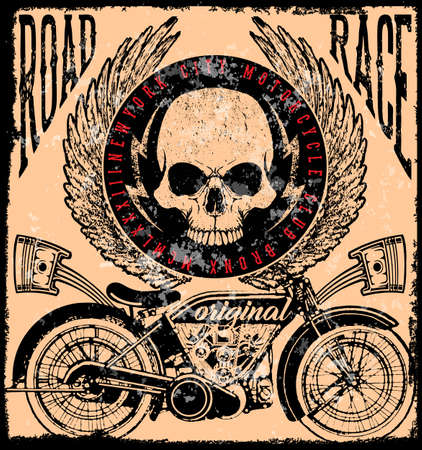 Motorcycle Poster Skull Tee Graphic Designのイラスト素材