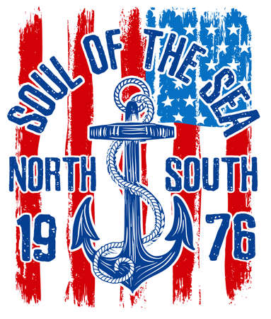 Anchor vintage design with american flagのイラスト素材
