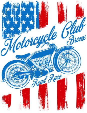 Motorcycle label t-shirt design with illustration of custom chopperのイラスト素材
