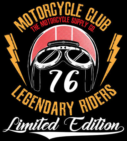 Motorcycle label t-shirt design with illustration of custom chopperのイラスト素材