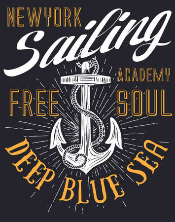 Anchor sailing academy T-shirt design vectorのイラスト素材