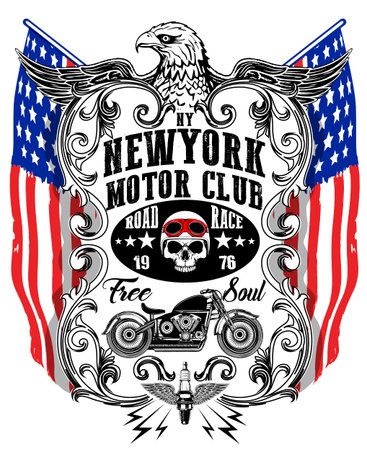 American Eagle Linework Vector Motorcycle T-shirt Graphicのイラスト素材