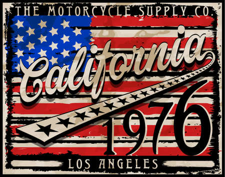 California Amarican Flag retro style graphic design vector artのイラスト素材