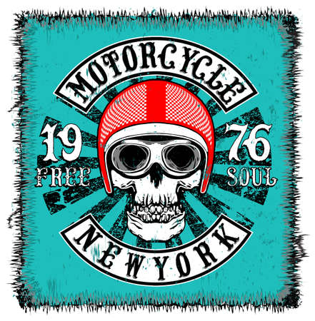 Motorcycle label t-shirt design with illustration of custom chopperのイラスト素材
