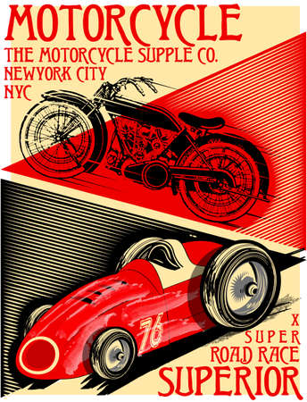 vintage race car for printing.vector old school race poster.retro race car setのイラスト素材