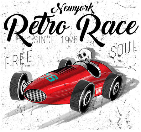 vintage race car for printing.vector old school race poster.retro race car setのイラスト素材