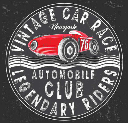 vintage race car for printing.vector old school race poster.retro race car setのイラスト素材