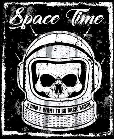 An astronaut black and white illustration Skull T shirt Graphic Design.のイラスト素材