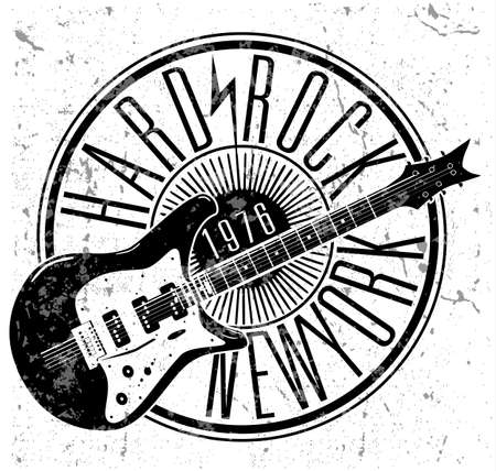 Cool grunge hand drawn electric guitar with distorted text in it. Rock Starのイラスト素材