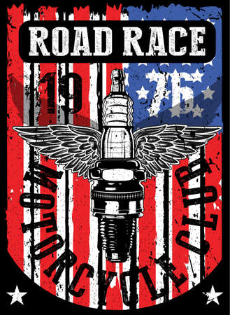 T-shirt or poster design with illustration of a motorcycle.のイラスト素材