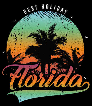 Florida Sunset at tropical beachのイラスト素材