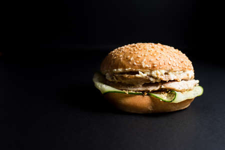 Burger with leaves of lettuce and meatの写真素材