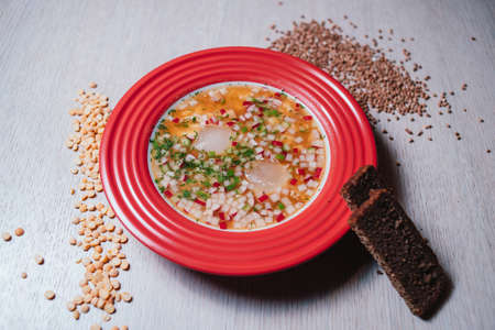 soup with radish and spicesの写真素材