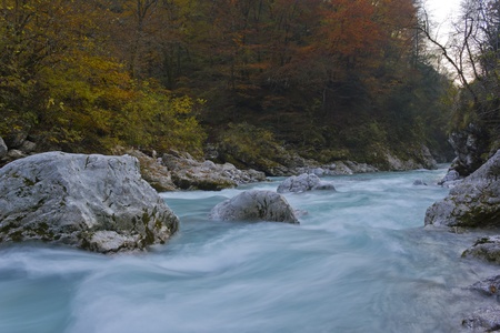 River stream in autumn (Tolminska korita, Soca valley, Slovenia).の写真素材