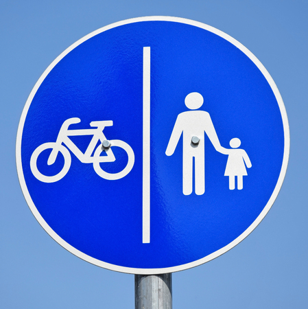 Bicycle and pedestrian road signの写真素材