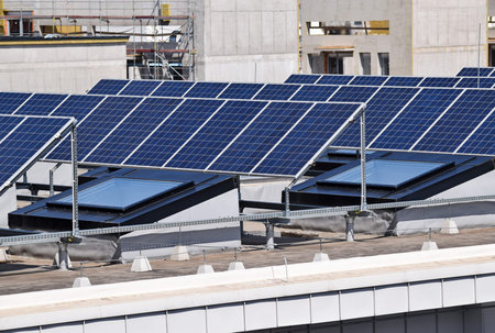 Solar panels on the top of the building