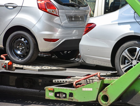 New cars on the transporter trailer