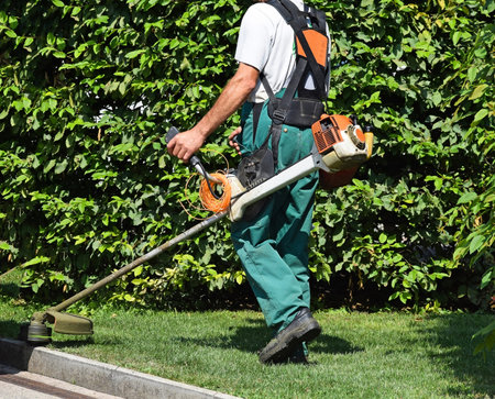 Man is mowing the grass in the park