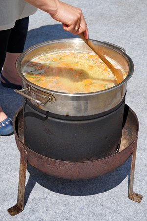 Cooking goulash outdoorのeditorial素材