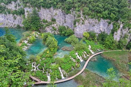 Plitvice waterfall next to the lake in Croatiaの写真素材