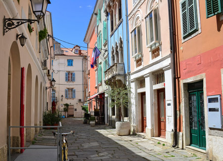 Buildings of Piran city, Sloveniaの写真素材