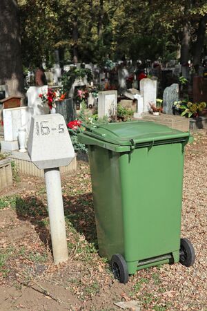 Garbage can in the public cemeteryの写真素材