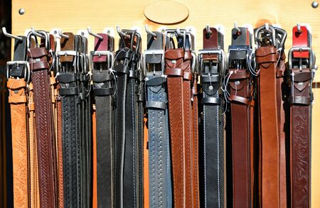 New leather fashion belt in a rowの写真素材