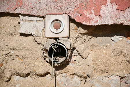 Door bell on a ruined wall