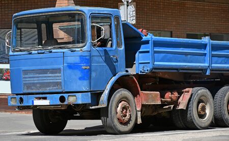 Old truck at the road constructionの写真素材