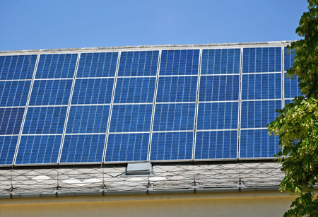 Solar panels on the top of a building
