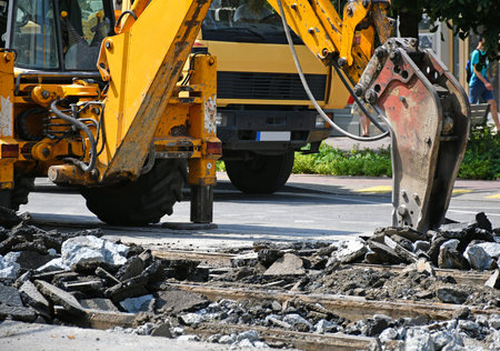 Breaking the asphalt on the road construction