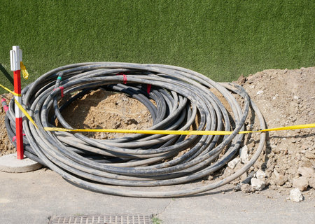 Telecommunication cable at the road construction,