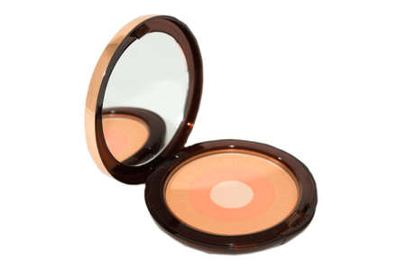 Cosmetic three-colored round blush isolated on white background.の写真素材