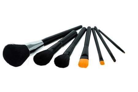 Various makeup brushes isolated on white backgroundの写真素材
