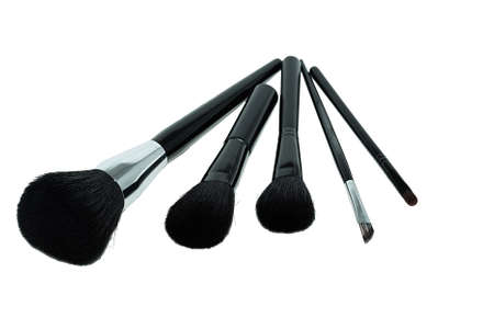 Various makeup brushes isolated over white backgroundの写真素材