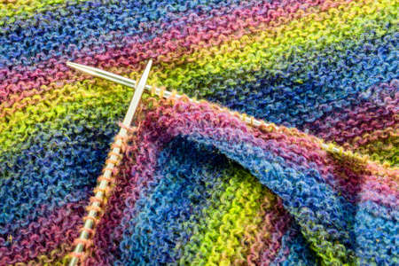 colorful stripes knitted wool background texture close-upの写真素材