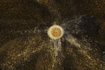 Lemon water drops fresh citrus yellow freshnessの写真素材