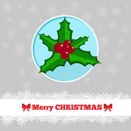 Christmas card template with holly berry in the circleのイラスト素材