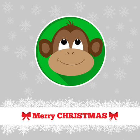 Christmas card template with monkey face in the circleのイラスト素材