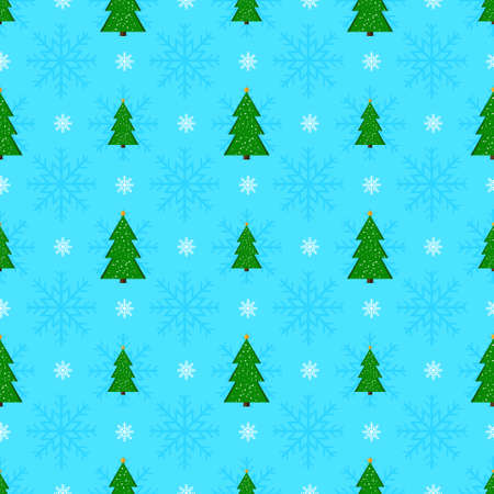 Christmas seamless pattern with green fir-trees and snowのイラスト素材