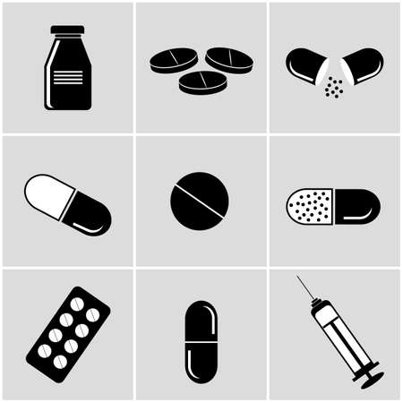 Set of black medical icons on grey backgroundのイラスト素材