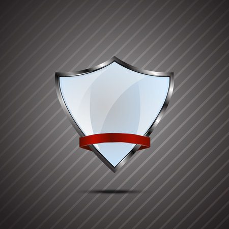 Metallic light blue silver shield on grey backgroundのイラスト素材