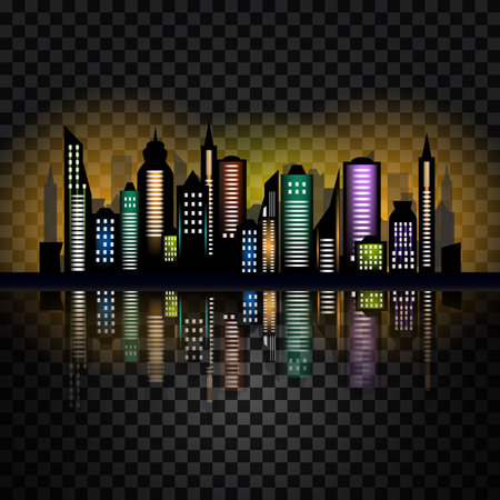 Skycrapers. City skyline. City illustration on checked backgroundのイラスト素材