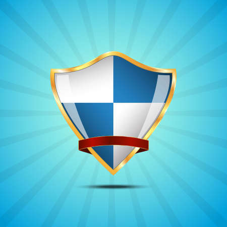 Metallic blue and white golden shield on blue backgroundのイラスト素材