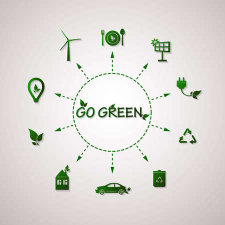 Green planet info graphic illustration. Ecology flat design. Ecology icons. Go green design template.のイラスト素材