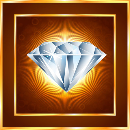 Diamond realistic vector illustration with bright raysのイラスト素材
