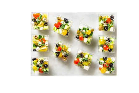 greek salad in a plastic boxes, catering foodの写真素材